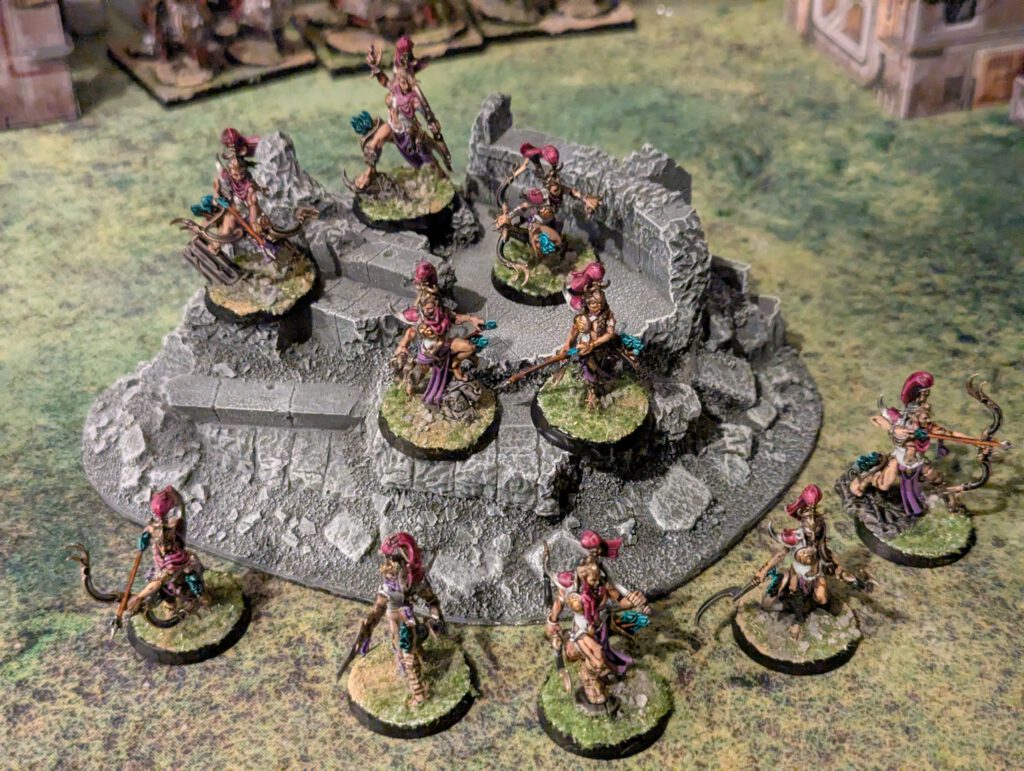 Painted Blissbarb Archers unit displayed together, viewed from a top-front angle.