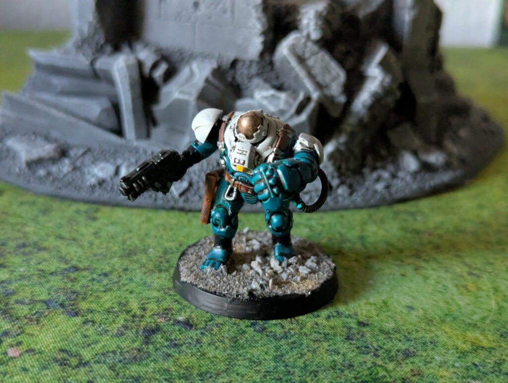 Second Ironkin Steeljack in pose C, painted identically, viewed from a top-front angle.