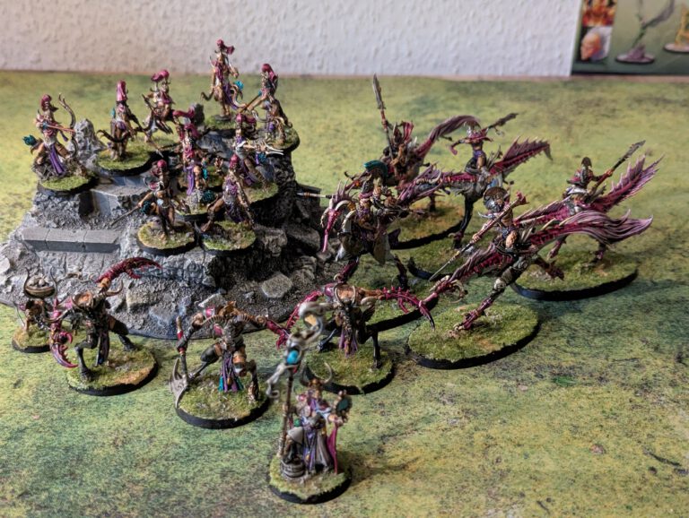 All painted Hedonites of Slaanesh models displayed together in a full spearhead shot, viewed from a top-front angle.