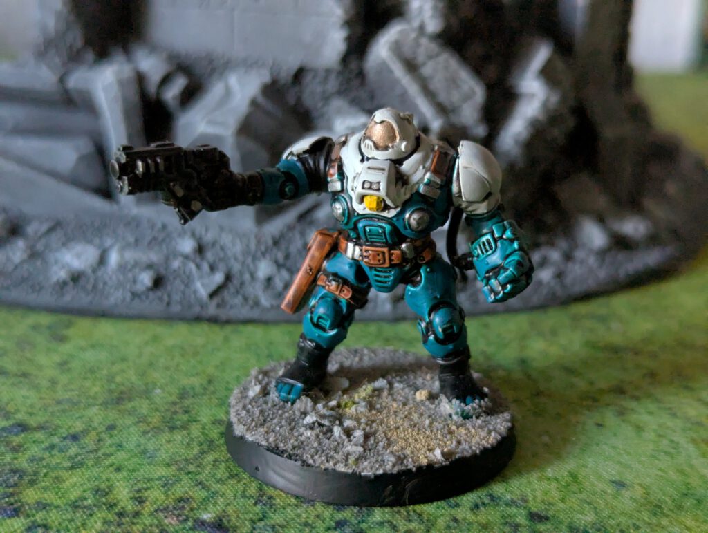 Second Ironkin Steeljack in pose B, painted consistently, viewed from a top-front angle.