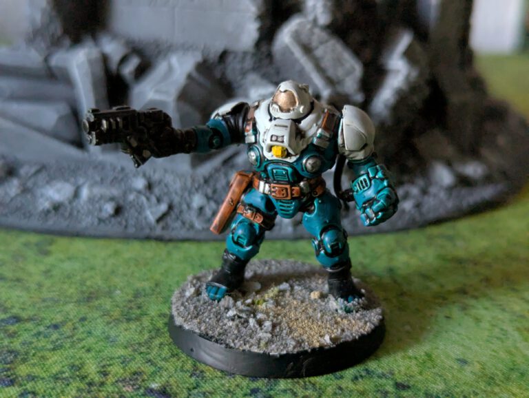 Second Ironkin Steeljack in pose B, painted consistently, viewed from a top-front angle.