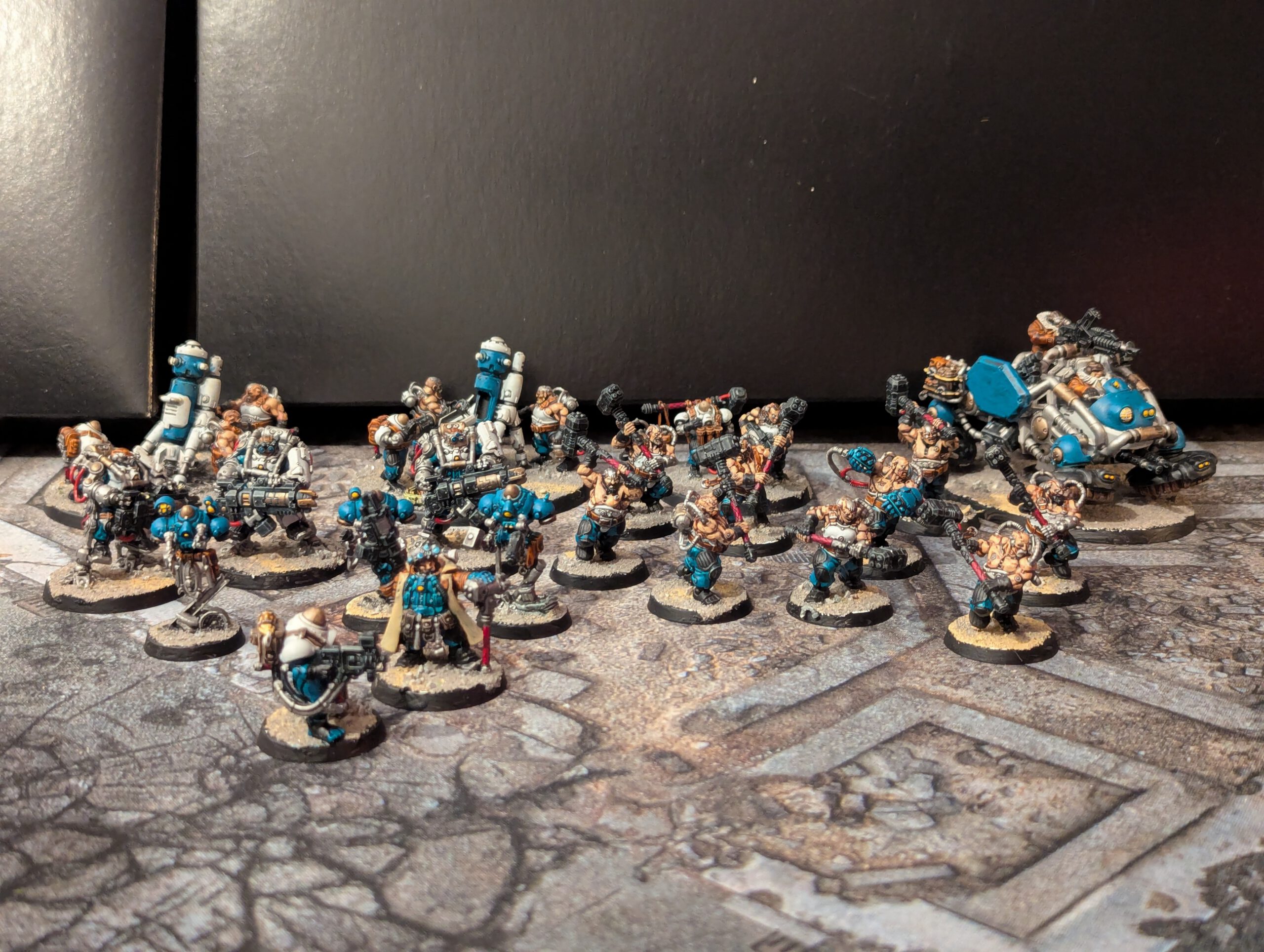 Painted Votann Cthonian Prospect Battleforce showing all miniatures together from a top-front angle.