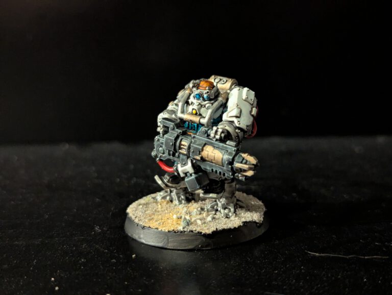 Painted Brokhyr Thunderkyn with industrial weapon and reinforced armor, viewed from a top-front angle.