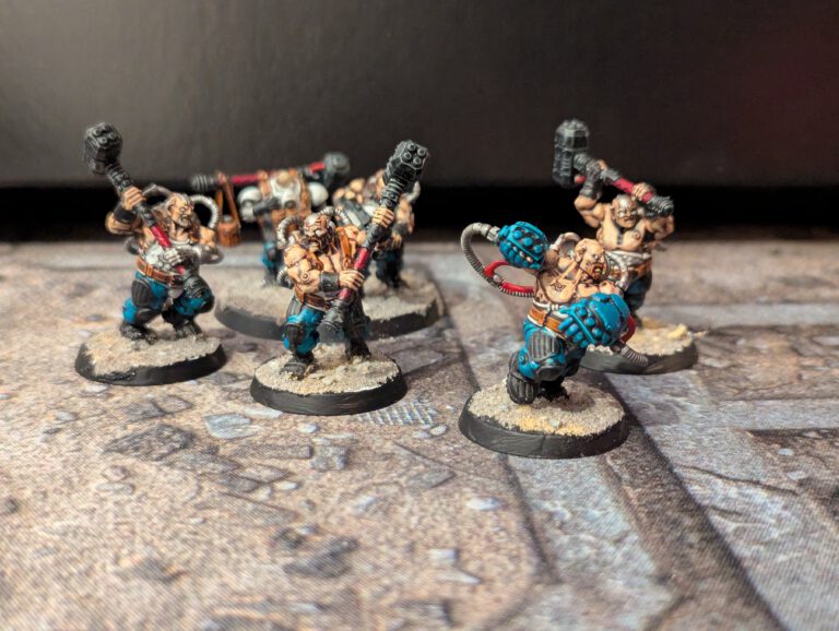Painted Cthonian Berserks unit in an alternate group composition, viewed from a top-front angle.