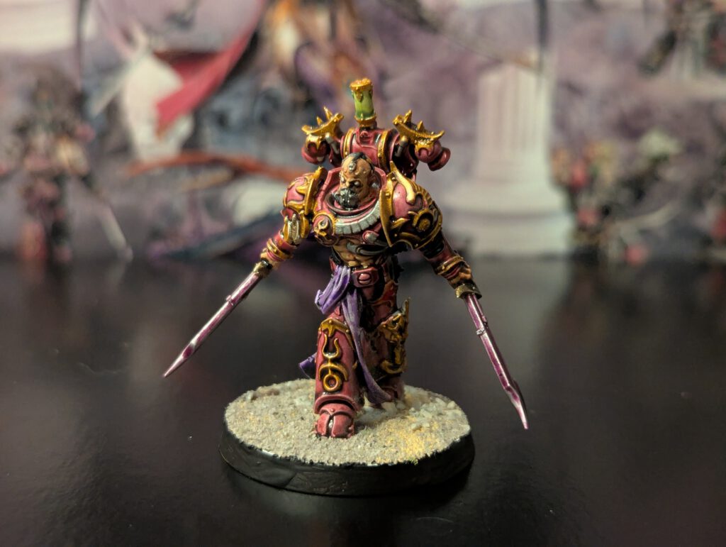 Painted Flawless Blade with two blades, viewed from a top-front angle.