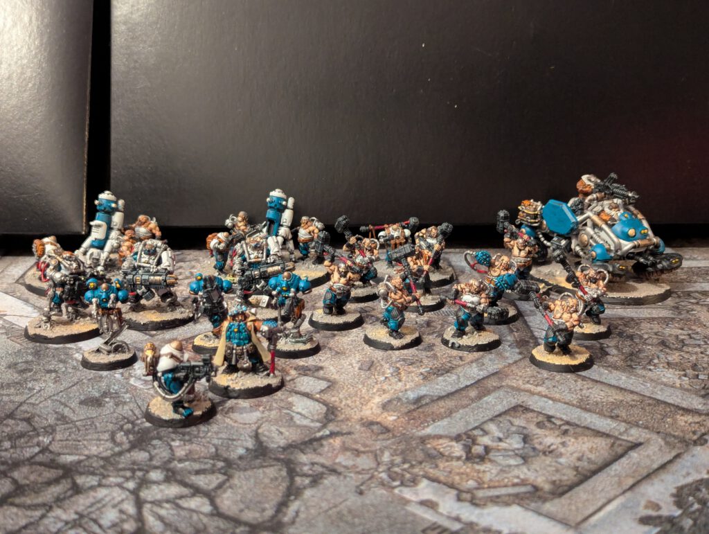 Painted Votann Cthonian Prospect Battleforce showing all miniatures together from a top-front angle.