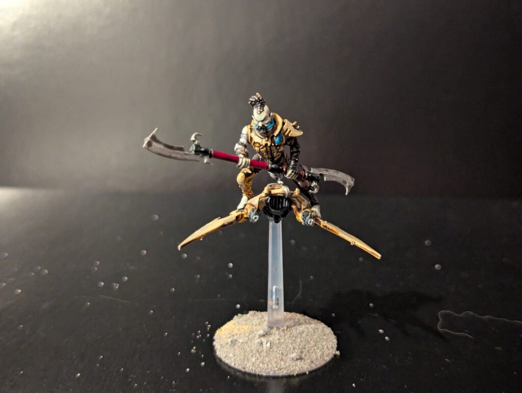 Painted Hellion riding skyboard, viewed from a front angle.