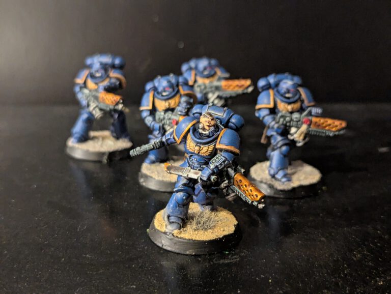 All 5 Infernus Marines painted from a front angle