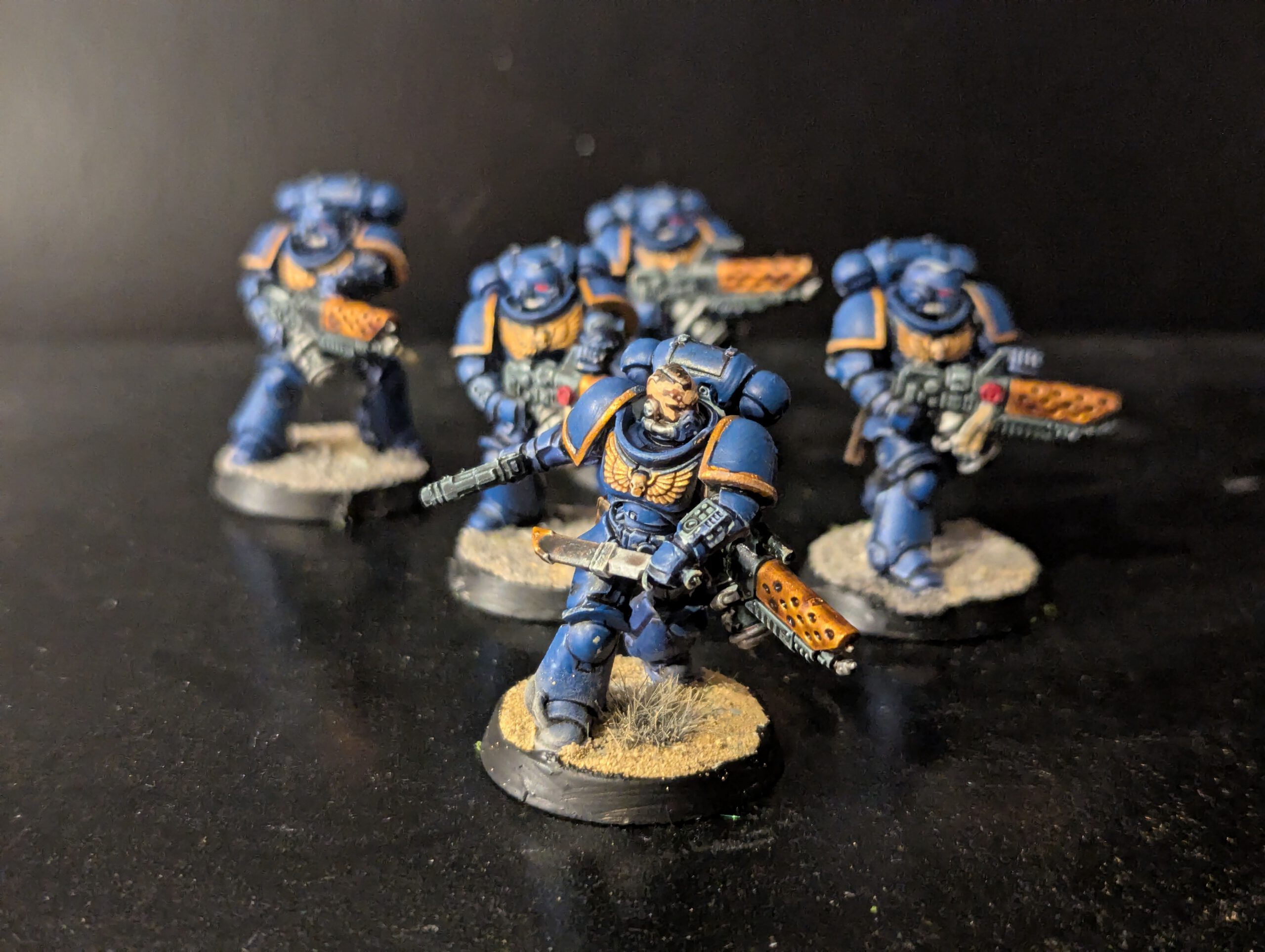 All 5 Infernus Marines painted from a front angle