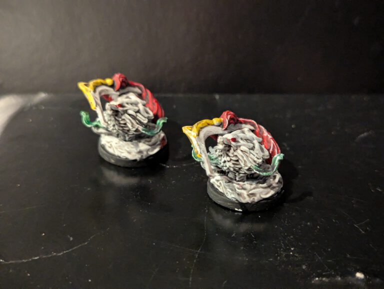 Two Gevaudan wolf-like monsters painted with realistic fur textures and glowing eyes.