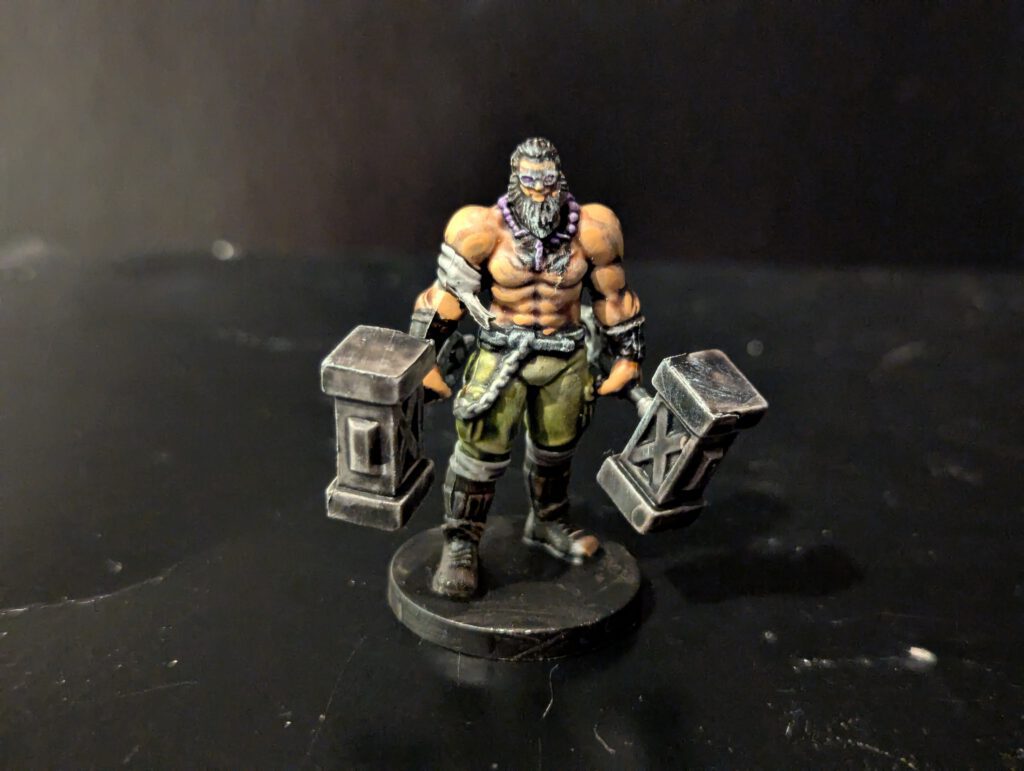 Rook Lars miniature painted with a focus on his heavy hammers.