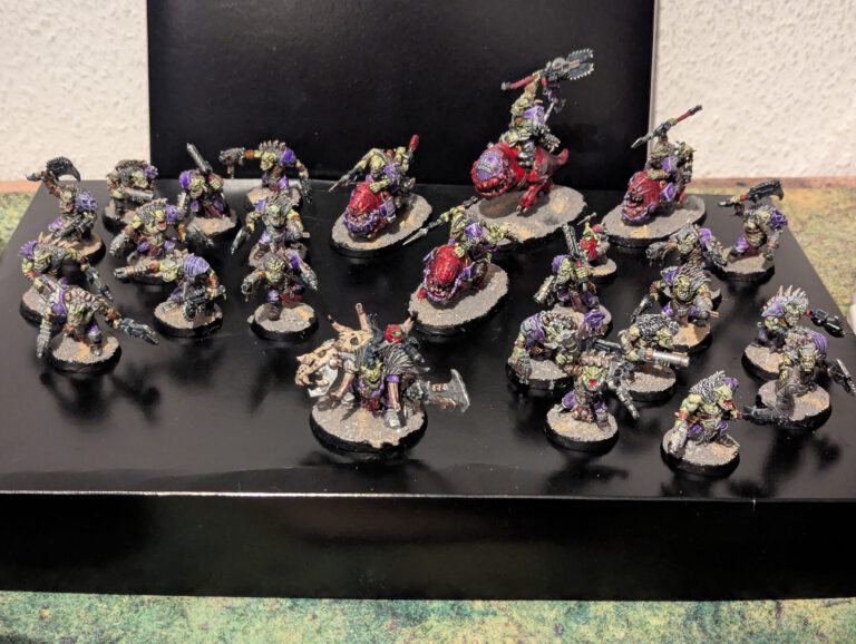 A fully painted Orks Beast Snagga Combat Patrol army including Squighog Boyz, Beast Snagga Boyz, and a Beastboss.