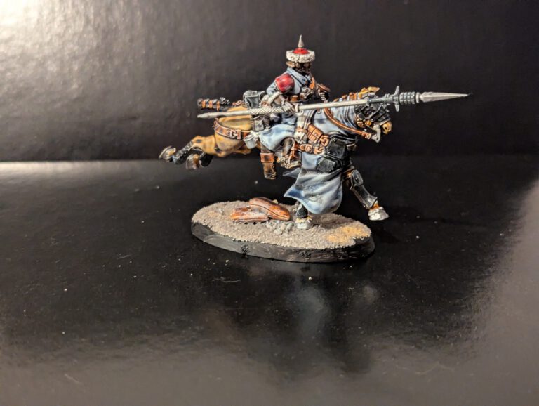 Imperial Guard cavalry model riding a dappled horse mount with realistic blending.